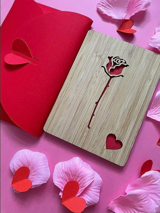 Romantic Red Rose Wooden Card - Valentine's Day Gift