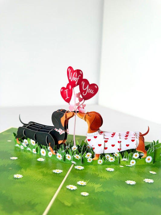 Dachshund Couple Love 3D Pop-Up Card