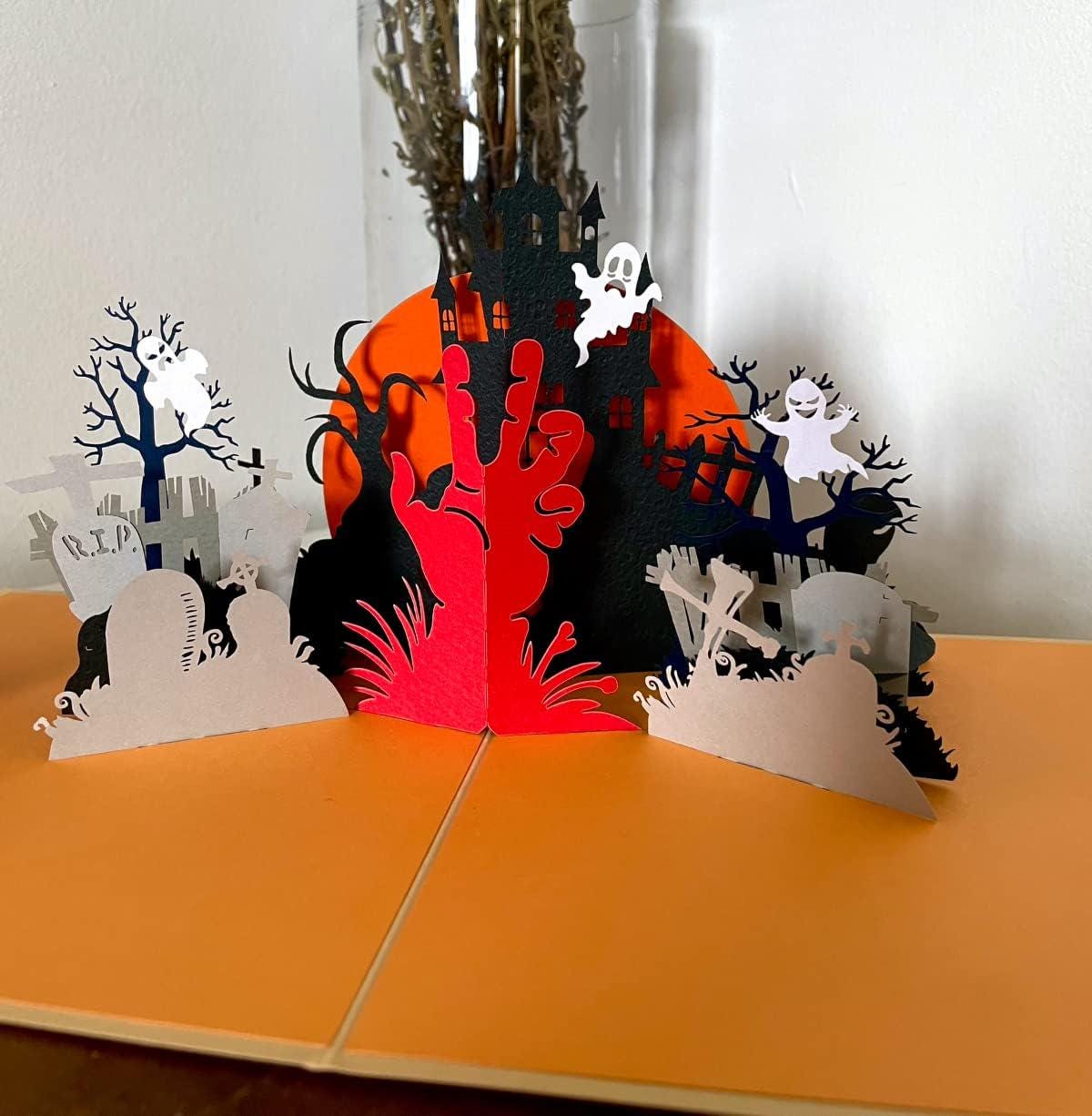 Halloween Haunted House 3D Pop Up Card - Graveyard Scene