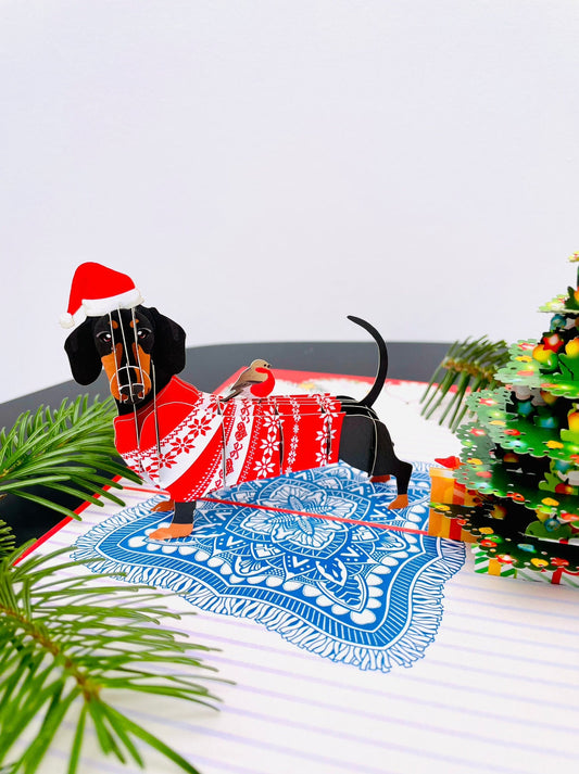 Christmas Dachshund Dog 3D Pop Up Card