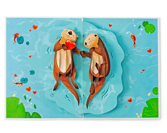 Cute Otter Couple Holding Hands 3D Pop Up Card