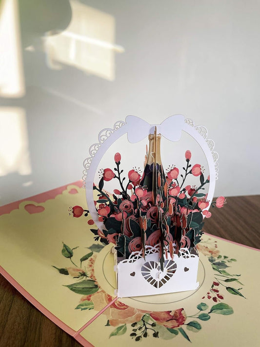Rose Wine Basket 3D Pop Up Card - Spring Collection