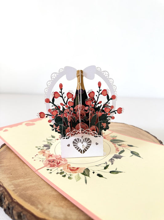Rose Wine Basket 3D Pop Up Card - Spring Collection
