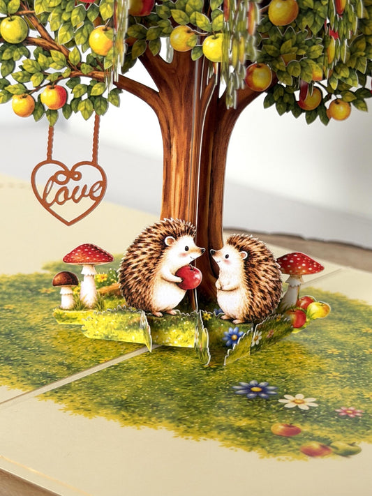 Hedgehogs Couple in Apple Tree Pop-Up 3D Card - Romantic Anniversary Card