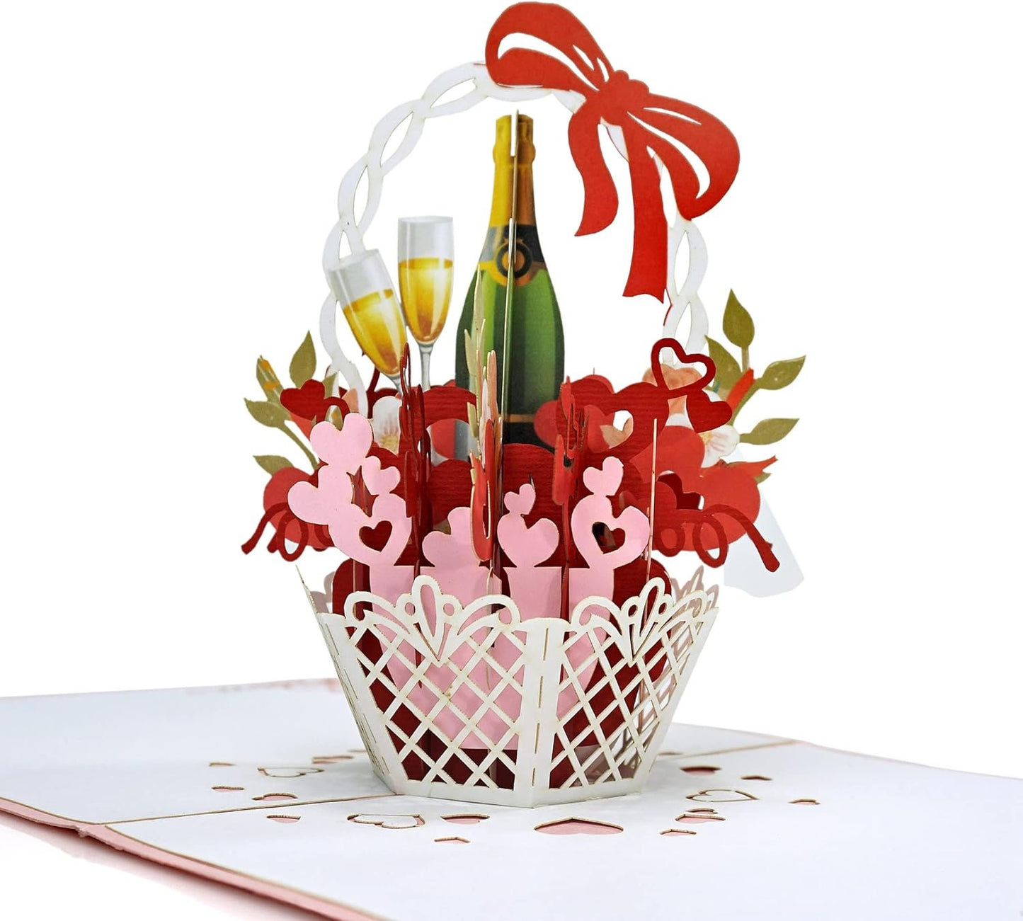 Flower Basket Champagne 3D Pop Up Card - Romantic Gift