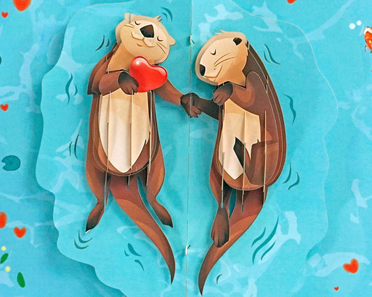 Cute Otter Couple Holding Hands 3D Pop Up Card