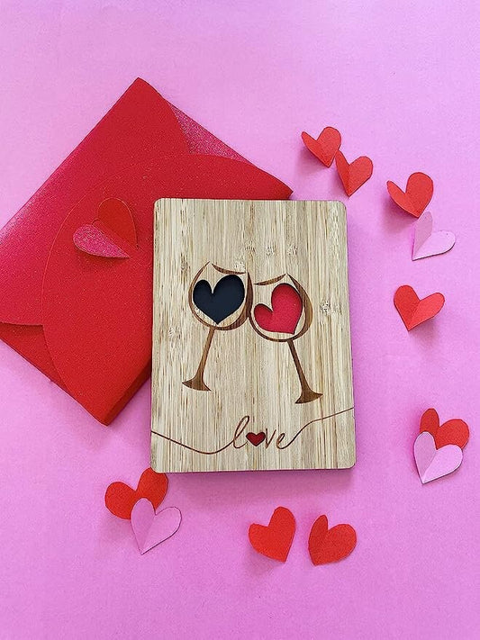 Wine Glass Toast Bamboo Card - Romantic Date Invitation