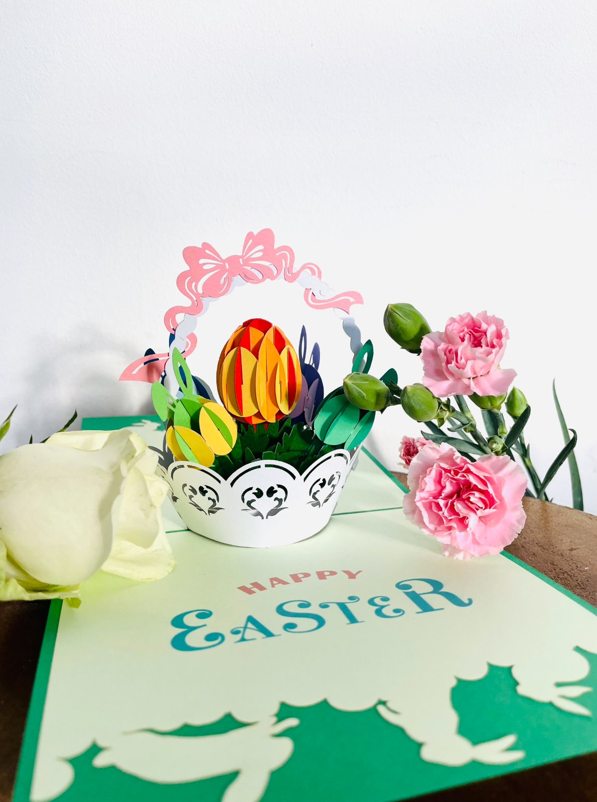 Happy Easter Bunny Basket 3D Pop Up Card