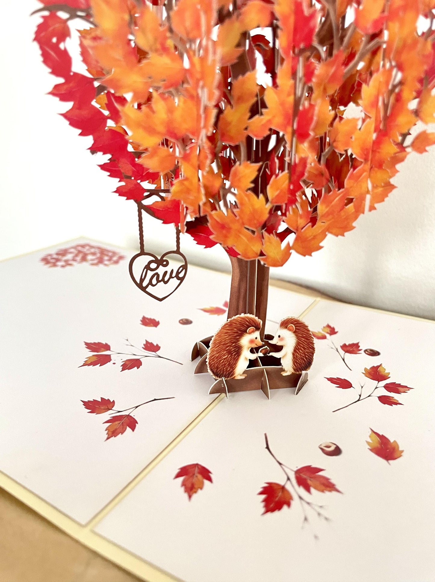 Hedgehogs in Heart Tree 3D Pop Up Card