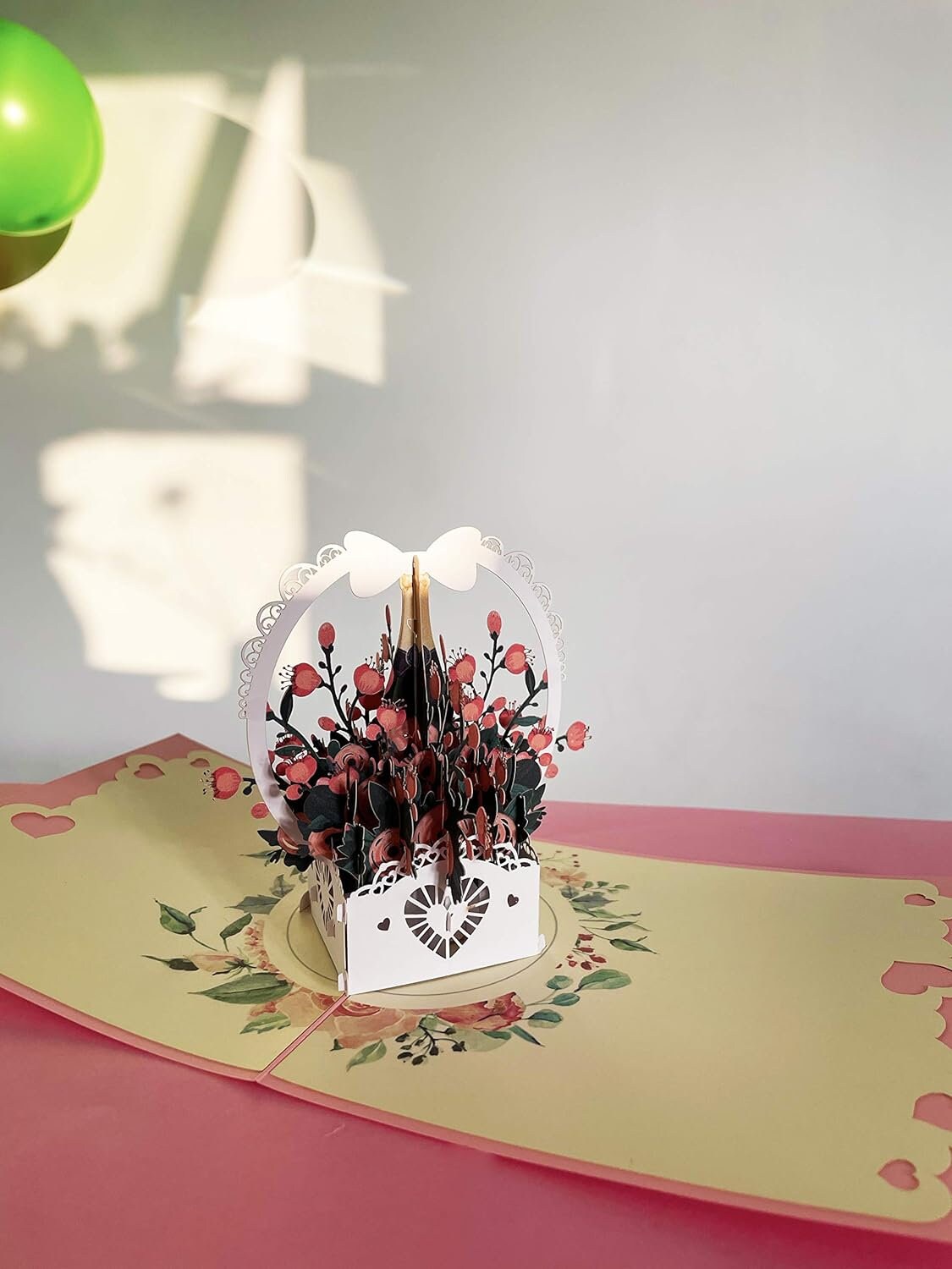 Rose Wine Basket 3D Pop Up Card - Spring Collection