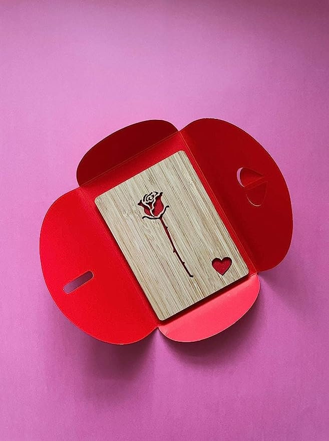 Romantic Red Rose Wooden Card - Valentine's Day Gift