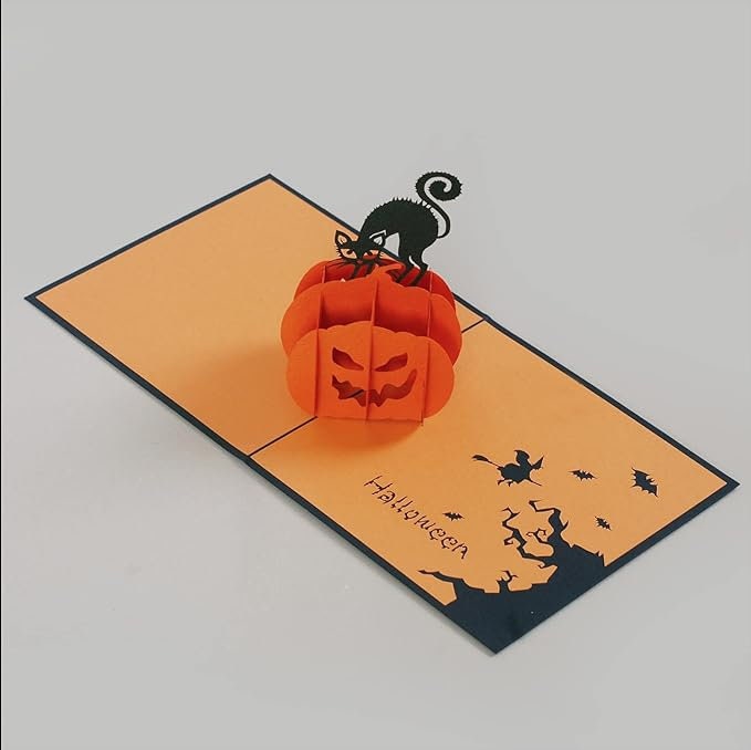 Halloween Pumpkin Black Cat 3D Pop Up Card