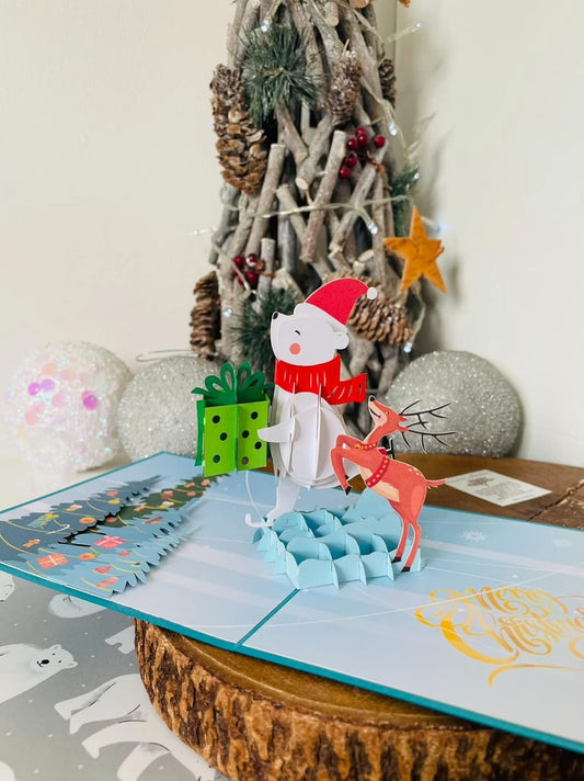Christmas Bear and Reindeer 3D Pop Up Card