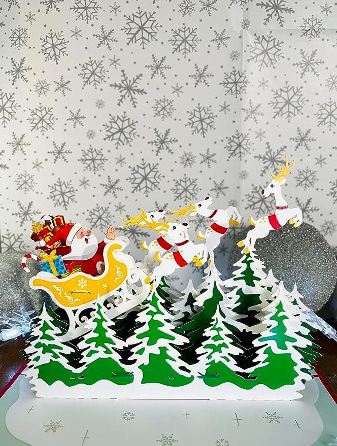 Santa Claus Sleigh and Reindeer 3D Pop Up Card