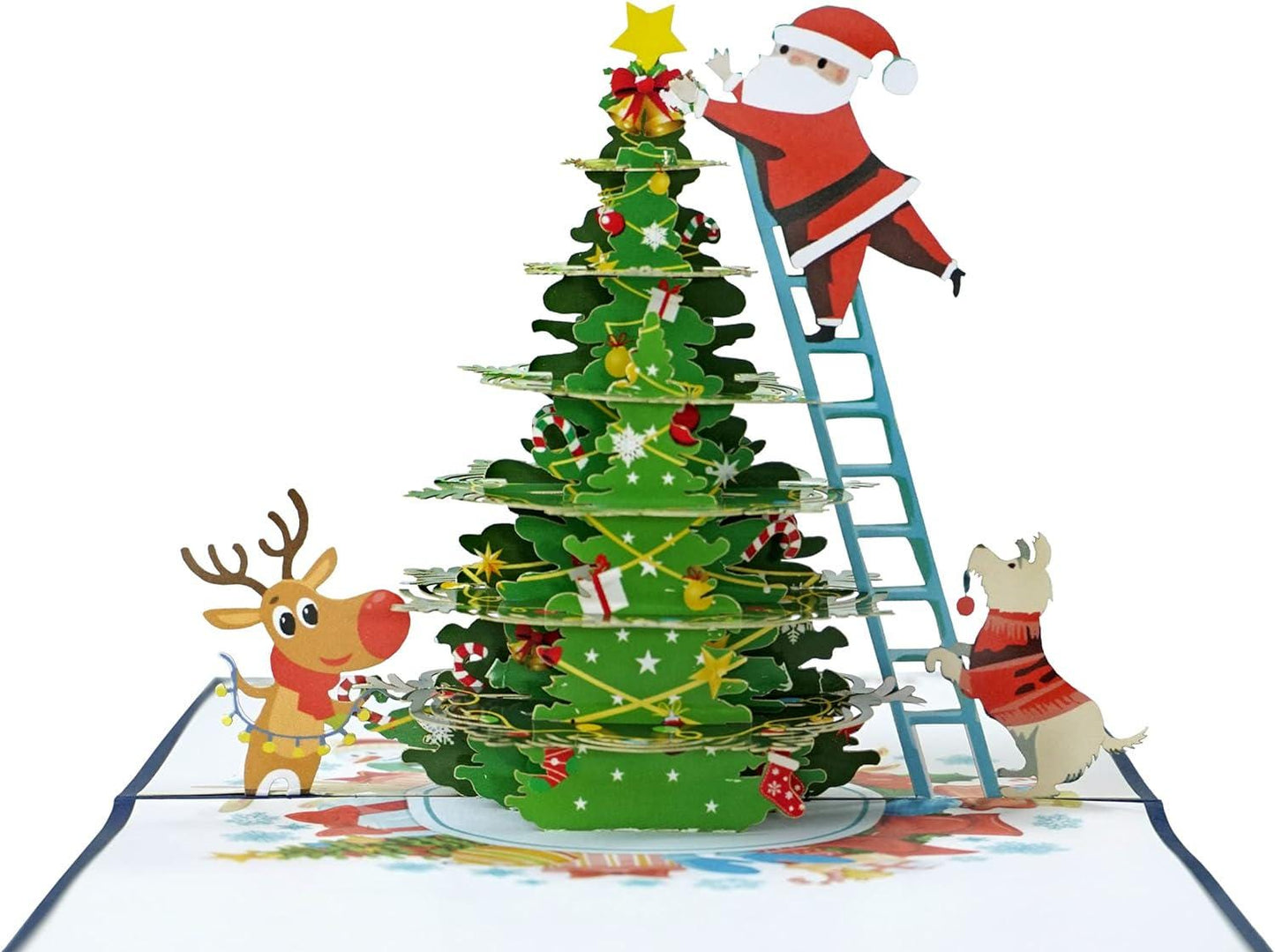 Santa Claus Decorating Christmas Tree 3D Pop Up Card