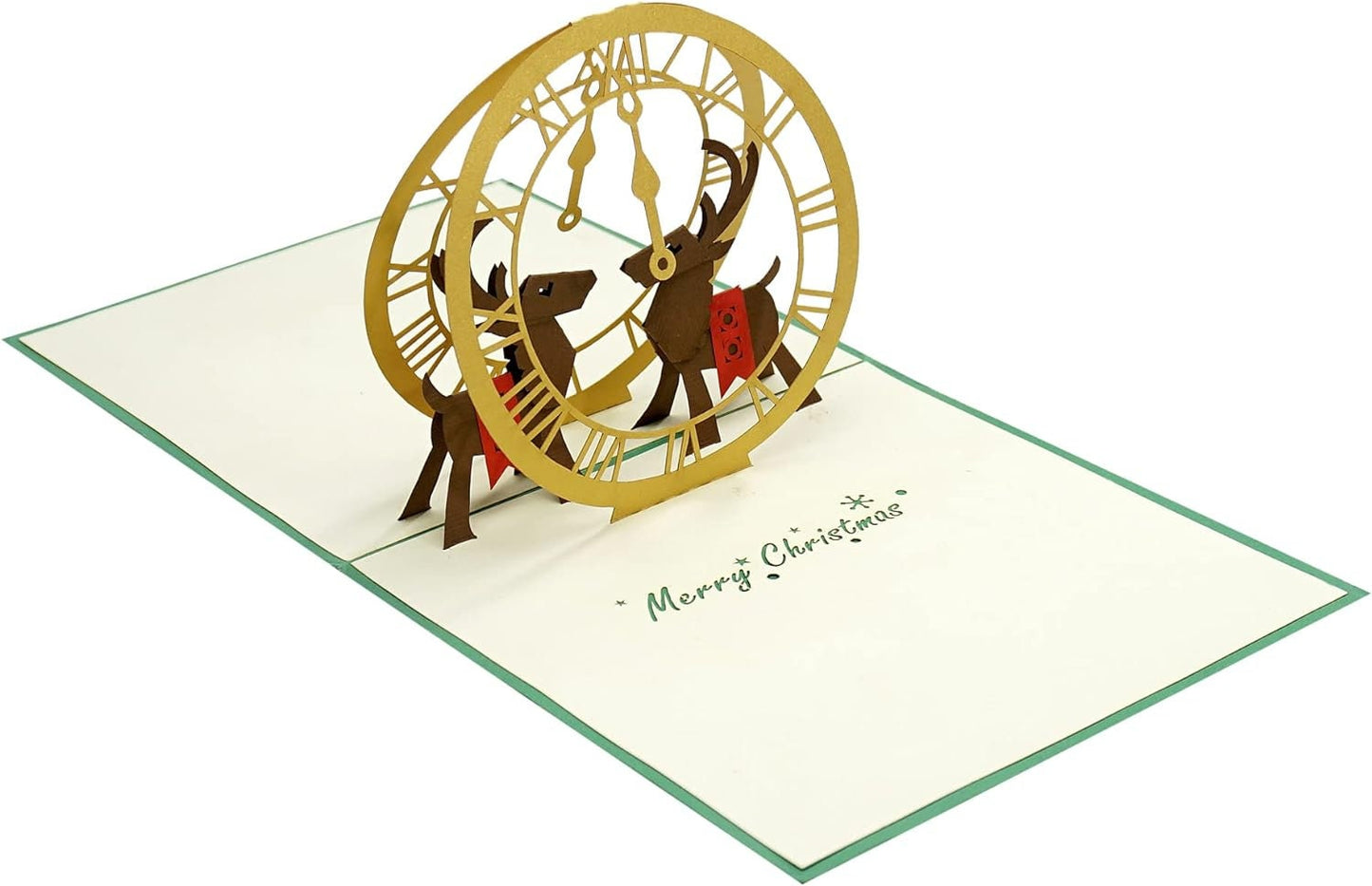 Merry Christmas Elegant Reindeer Clock 3D Pop Up Card