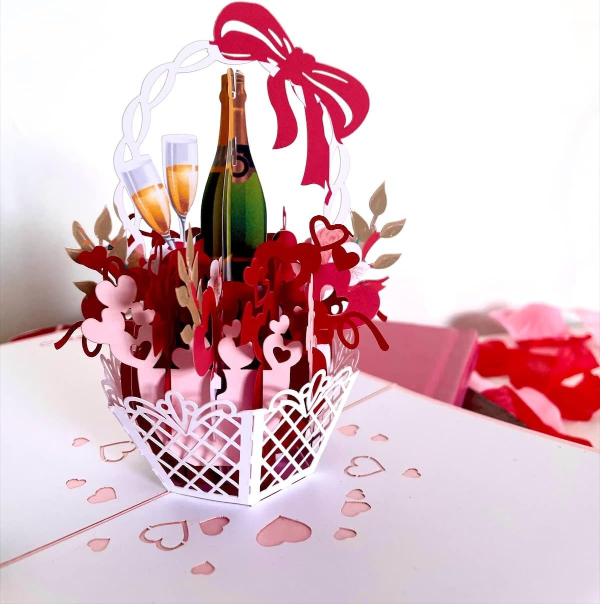 Flower Basket Champagne 3D Pop Up Card - Romantic Gift