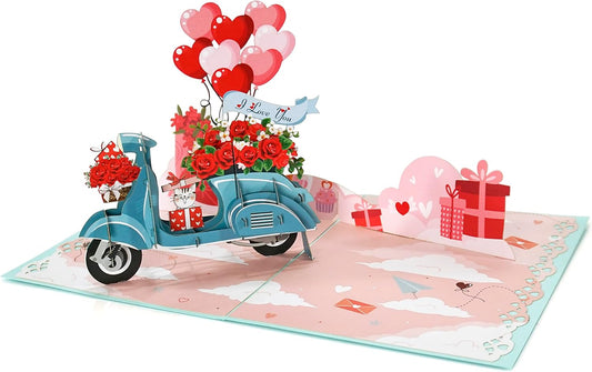 Love Bike 3D Pop Up Card - Romantic Gift for Valentine's Day & Birthdays