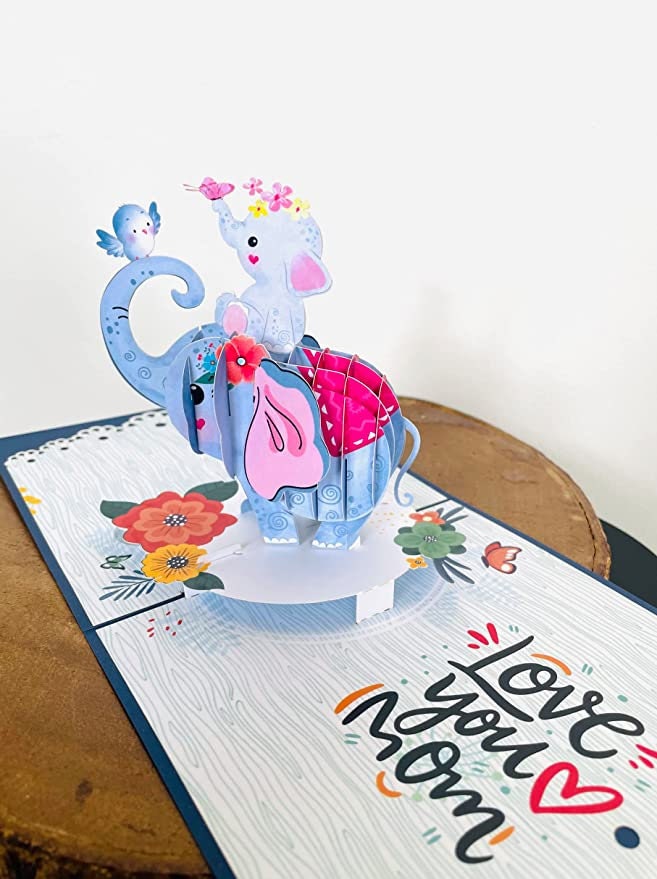 Elephant Mommy and Baby 3D Pop Up Card - Mother's Day