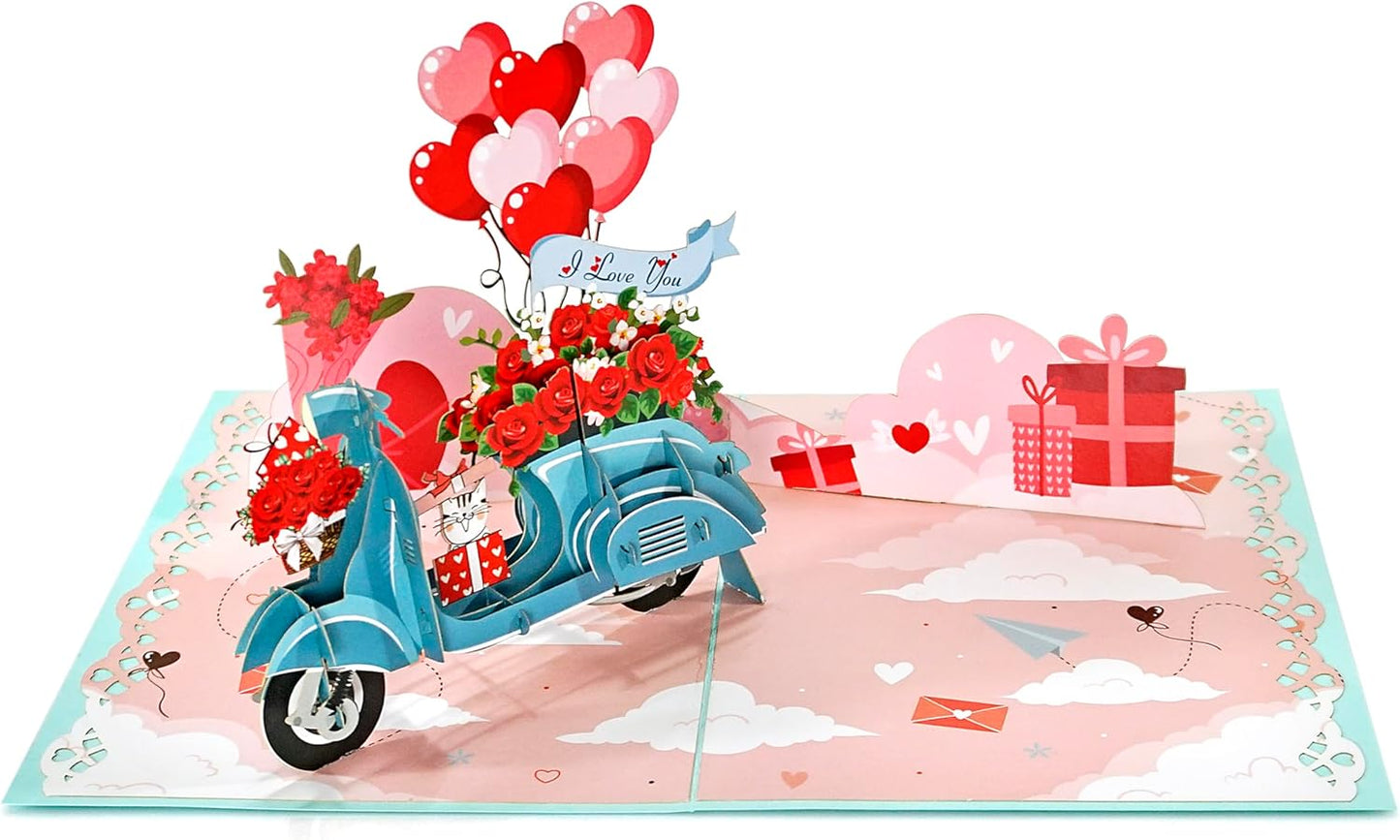 Love Bike 3D Pop Up Card - Romantic Gift for Valentine's Day & Birthdays