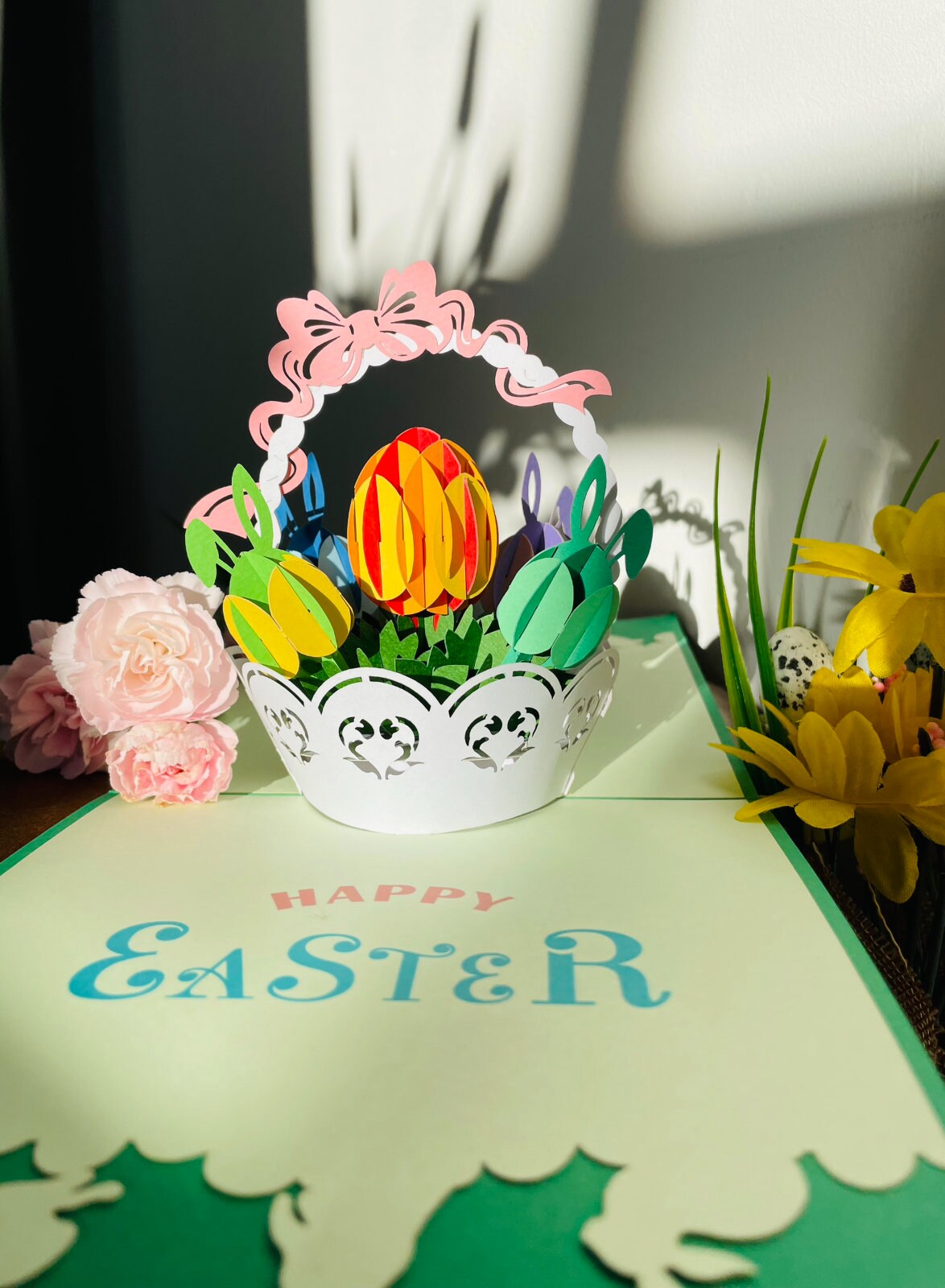 Happy Easter Bunny Basket 3D Pop Up Card