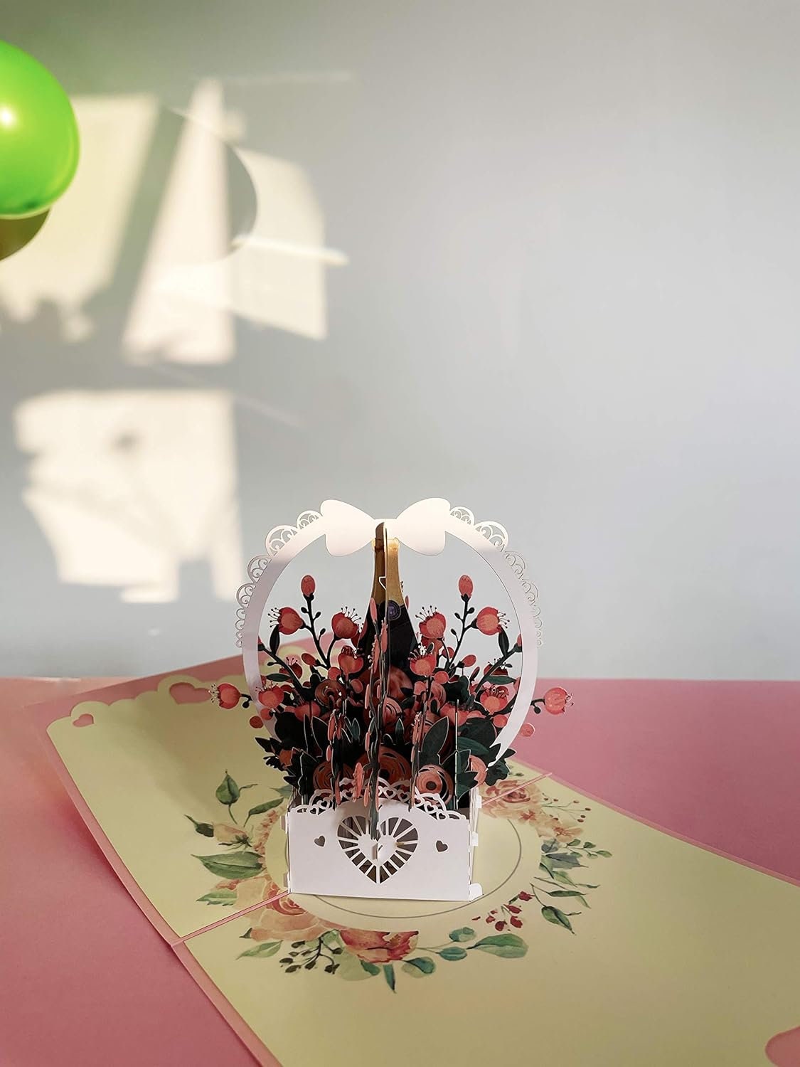 Rose Wine Basket 3D Pop Up Card - Spring Collection