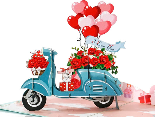 Love Bike 3D Pop Up Card - Romantic Gift for Valentine's Day & Birthdays