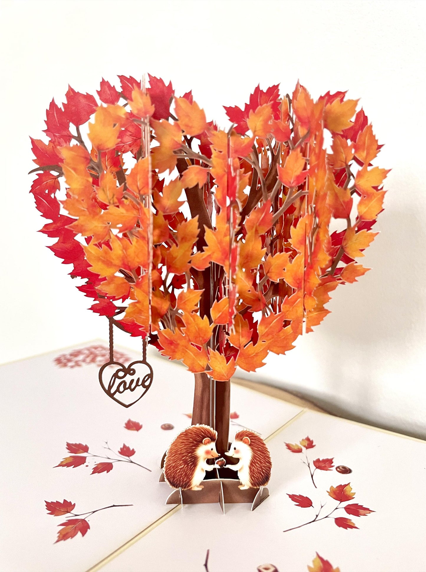 Hedgehogs in Heart Tree 3D Pop Up Card