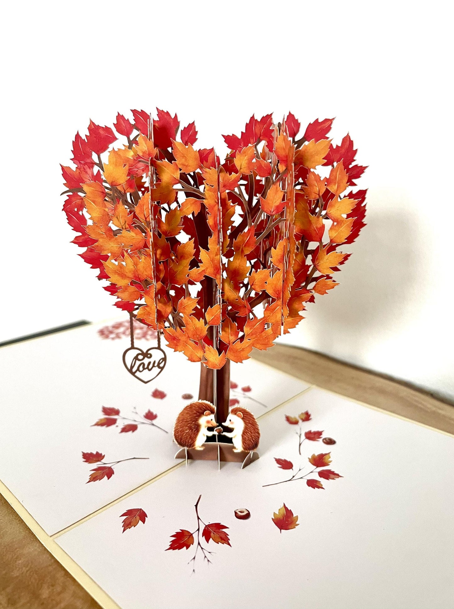 Hedgehogs in Heart Tree 3D Pop Up Card