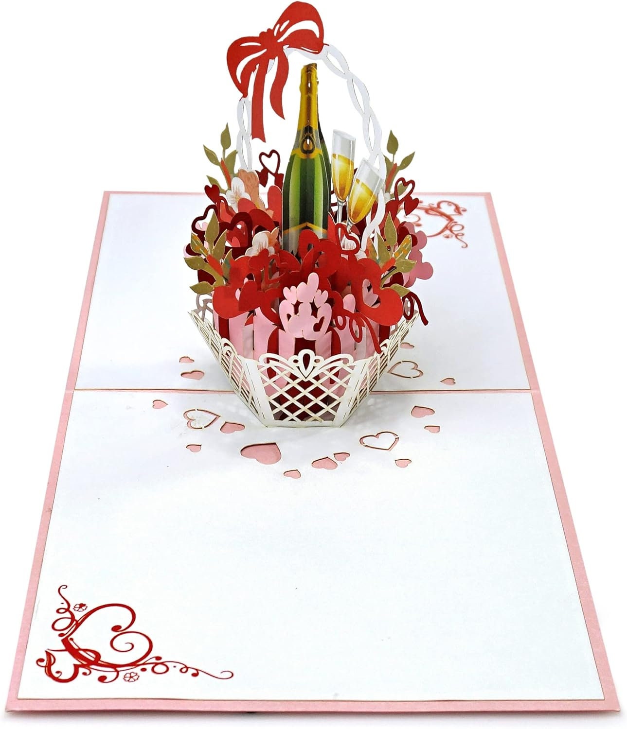 Flower Basket Champagne 3D Pop Up Card - Romantic Gift