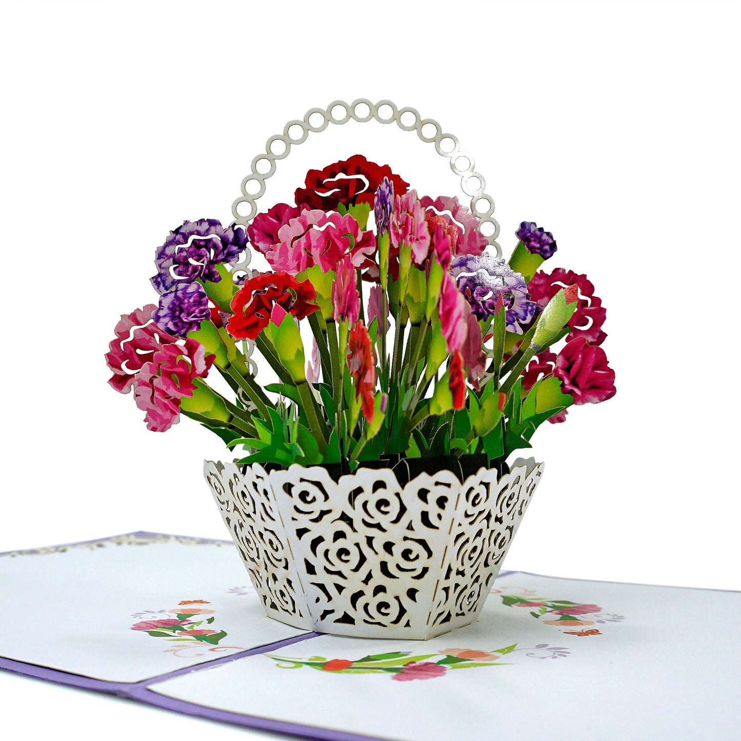 Carnation Flower Basket 3D Pop Up Card - Spring Collection