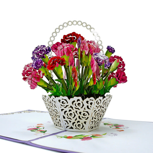 Carnation Flower Basket 3D Pop Up Card - Spring Collection