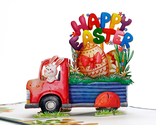 Happy Easter Bunny Truck 3D Pop Up Card