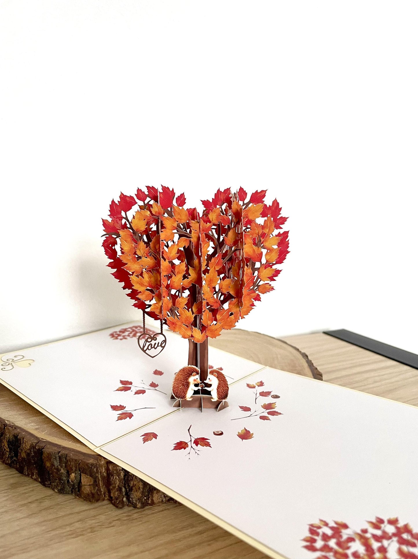 Hedgehogs in Heart Tree 3D Pop Up Card