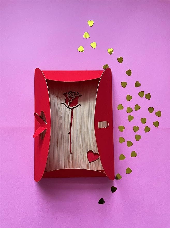 Romantic Red Rose Wooden Card - Valentine's Day Gift