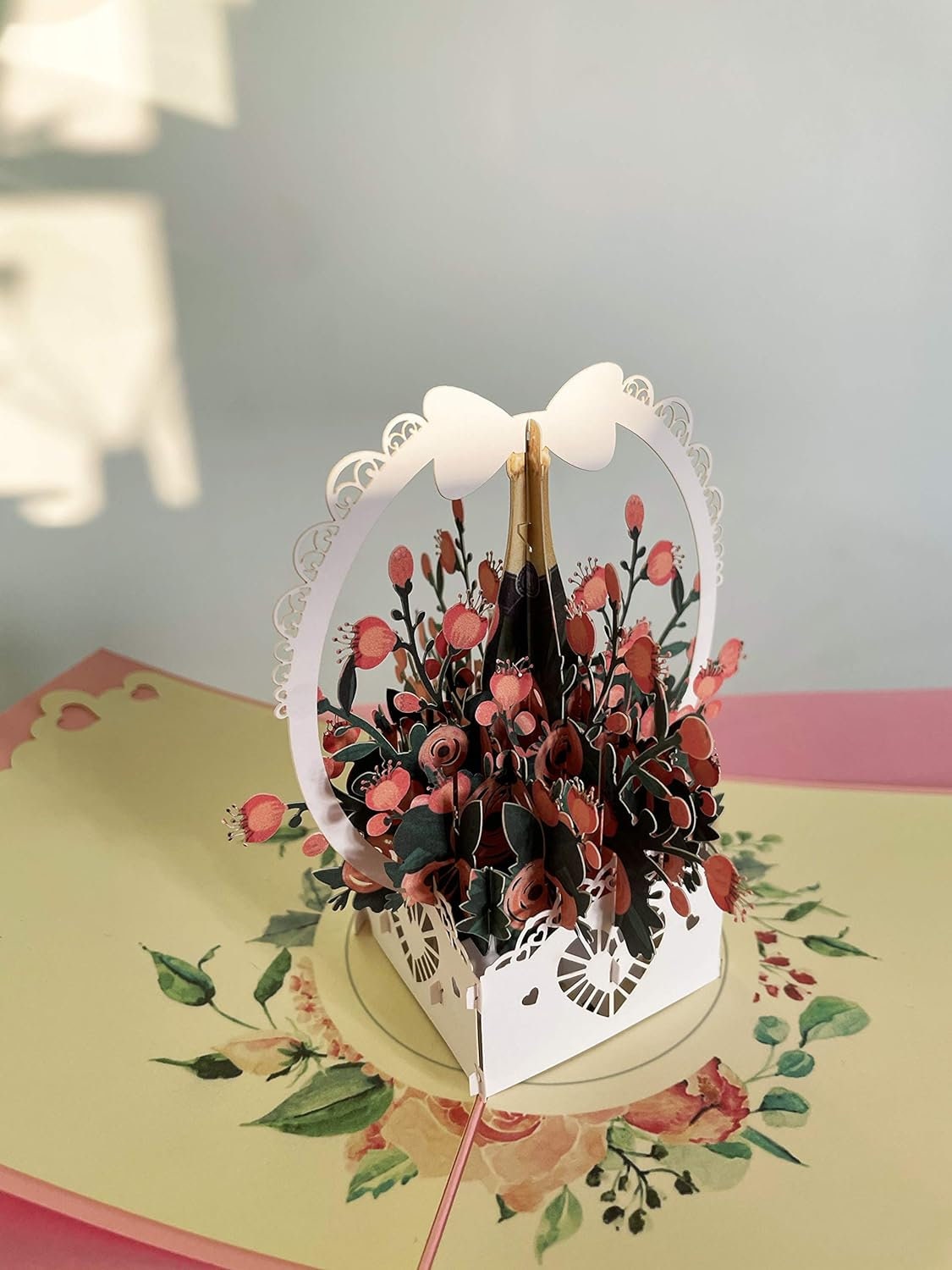 Rose Wine Basket 3D Pop Up Card - Spring Collection