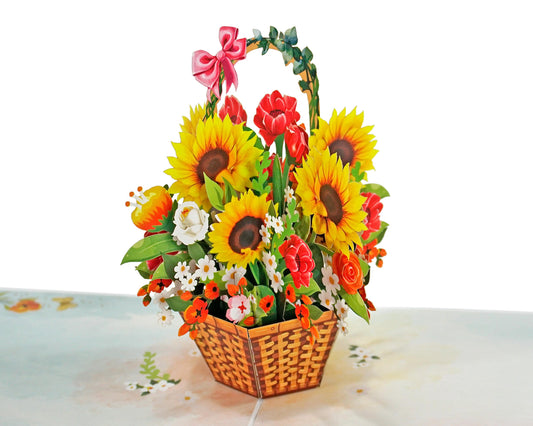 Sunflower Basket 3D Pop Up Card - Spring Bouquet
