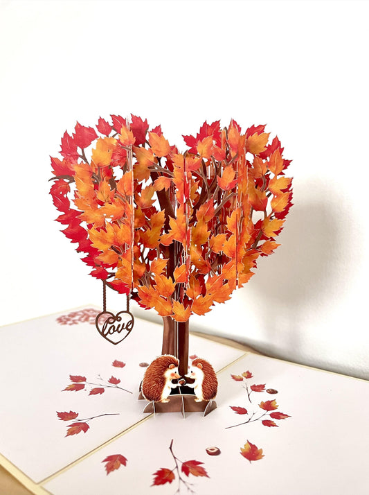 Hedgehogs in Heart Tree 3D Pop Up Card