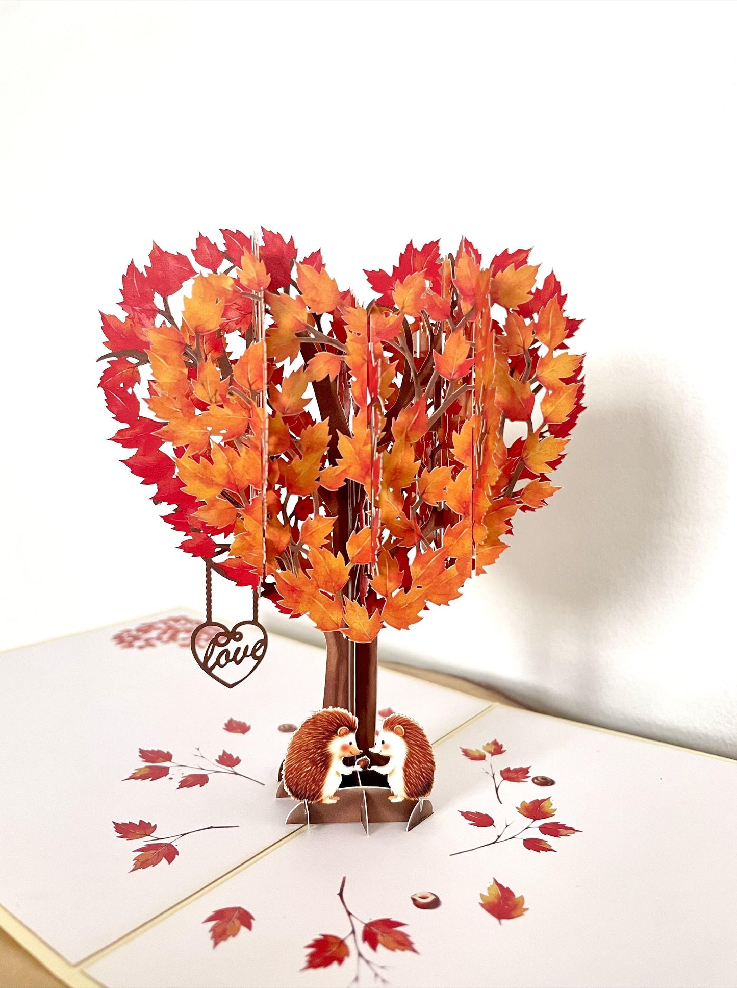 Hedgehogs in Heart Tree 3D Pop Up Card