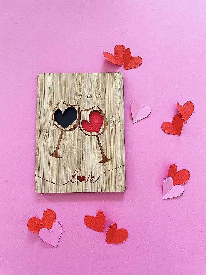 Wine Glass Toast Bamboo Card - Romantic Date Invitation