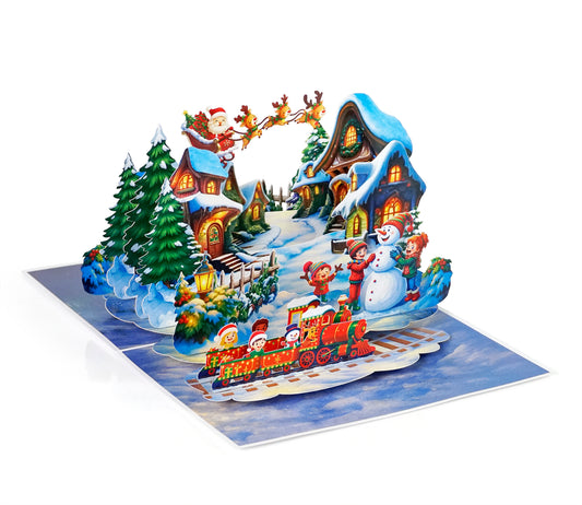 3D Pop Up Christmas Village Card | Santa Sleigh Keepsake Card