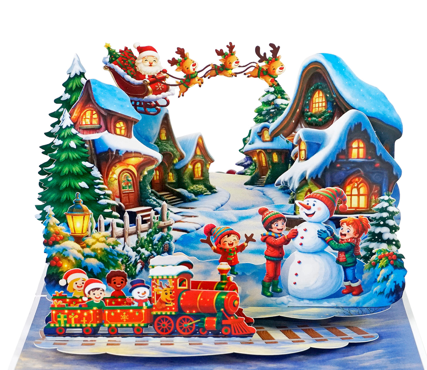 3D Pop Up Christmas Village Card | Santa Sleigh Keepsake Card
