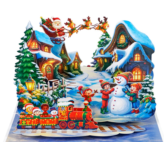 3D Pop Up Christmas Village Card | Santa Sleigh Keepsake Card