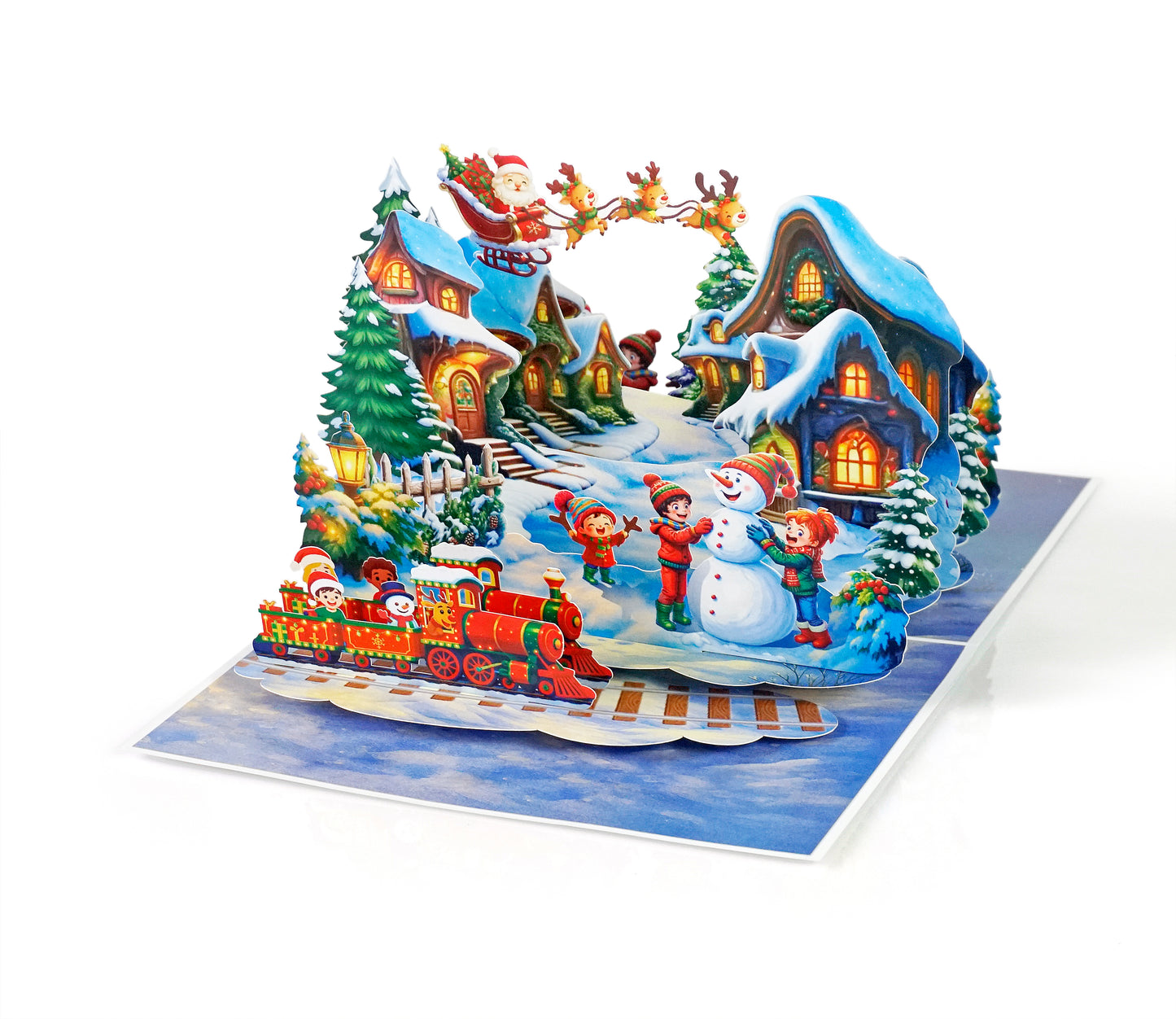 3D Pop Up Christmas Village Card | Santa Sleigh Keepsake Card