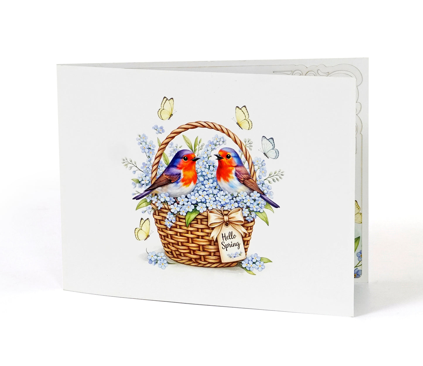 3D Pop Up Spring Card – Robins & Forget-Me-Nots Flower Basket