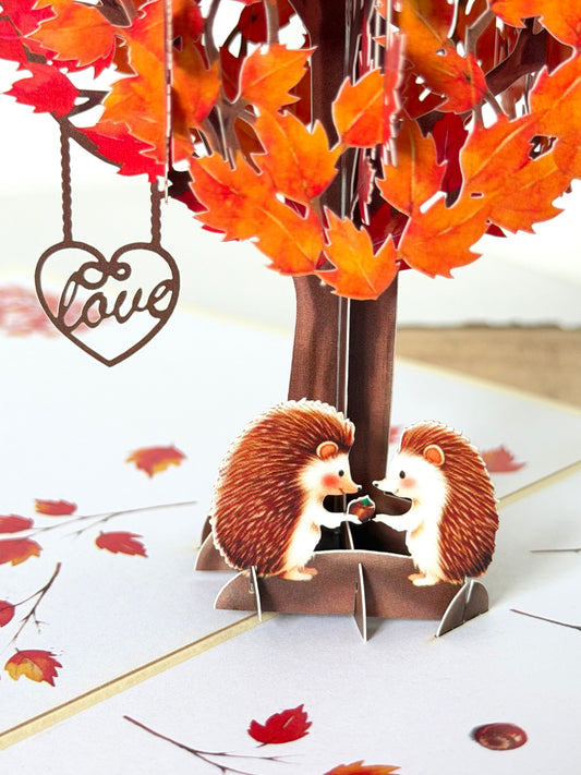 Hedgehogs in Heart Tree 3D Pop Up Card
