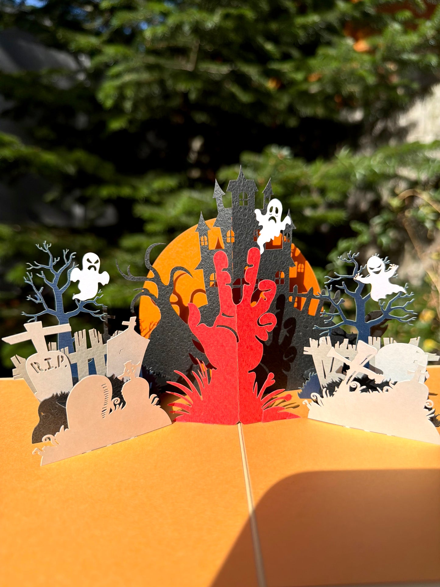 Halloween Haunted House 3D Pop Up Card - Graveyard Scene