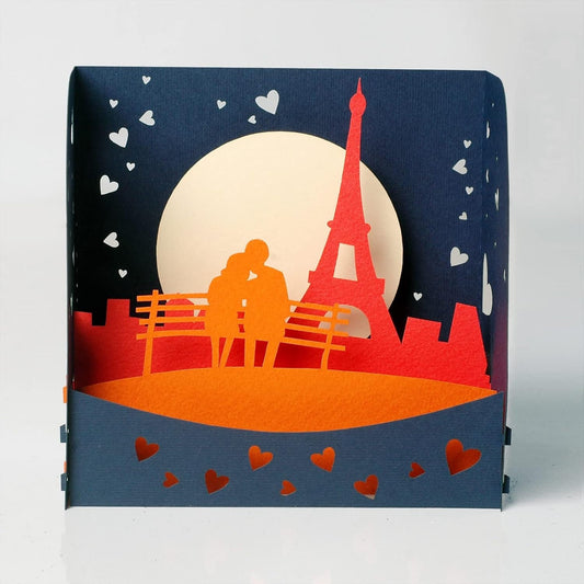 Romantic Eiffel Tower Couple 3D Box Card - Paris Love