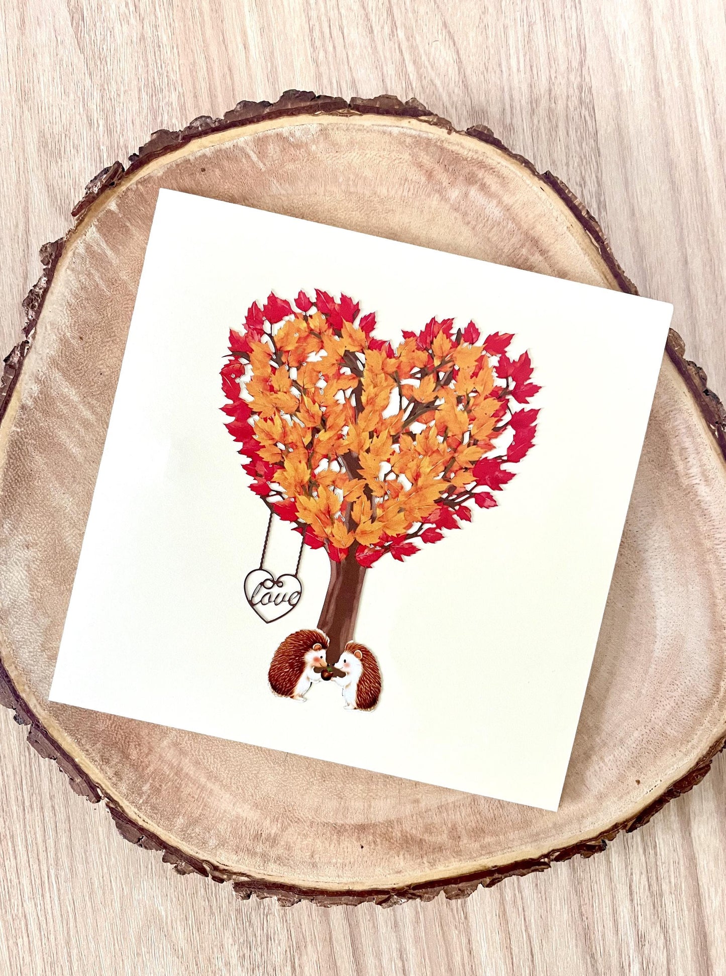 Hedgehogs in Heart Tree 3D Pop Up Card