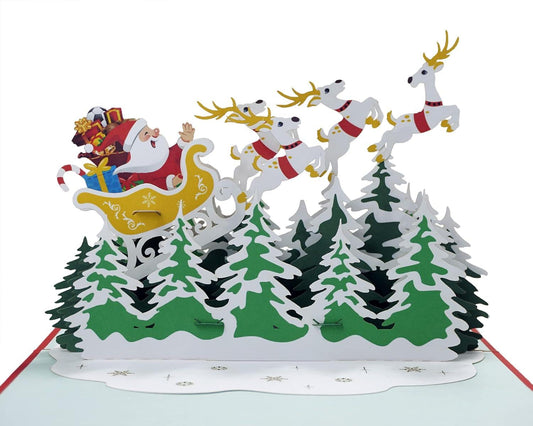 Santa Claus Sleigh and Reindeer 3D Pop Up Card